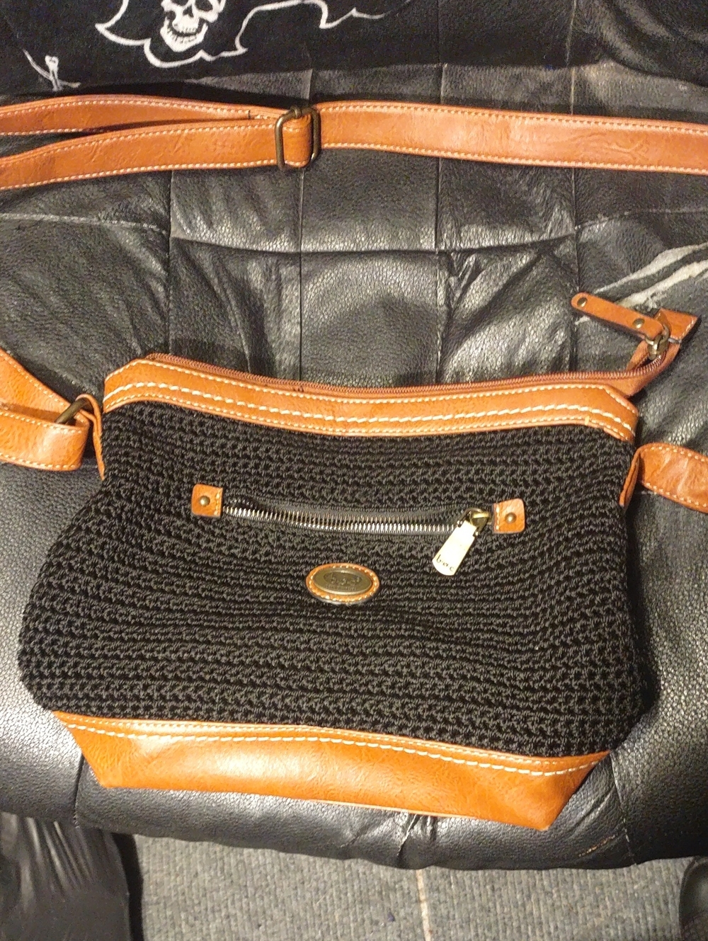 Born Concept Black and Tan Crossbody Bag with   Adjustable Strap